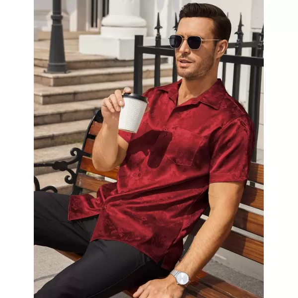 COOFANDY Men's Summer Shirts Short Sleeve Silk Satin Jacquard Shirts Casual Button Down Beach Shirt