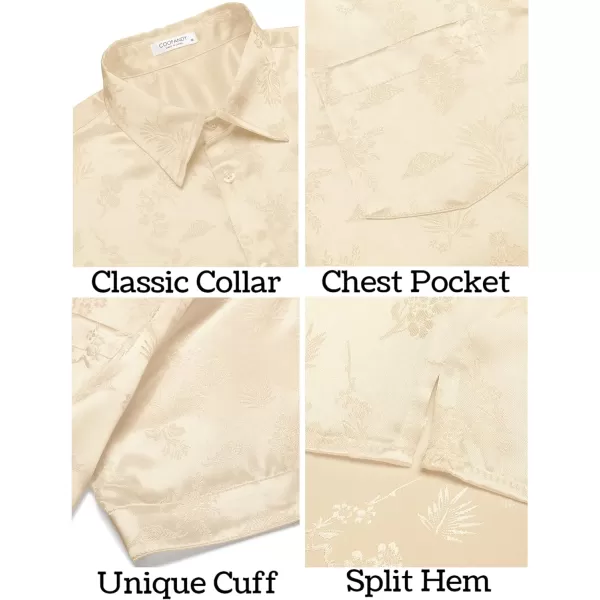 COOFANDY Men's Summer Shirts Short Sleeve Silk Satin Jacquard Shirts Casual Button Down Beach Shirt