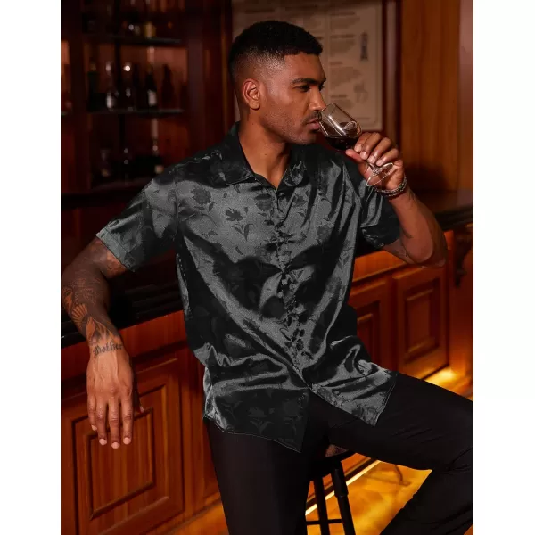 COOFANDY Men's Summer Shirts Short Sleeve Silk Satin Jacquard Shirts Casual Button Down Beach Shirt