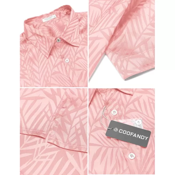 COOFANDY Men's Summer Shirts Short Sleeve Silk Satin Jacquard Shirts Casual Button Down Beach Shirt