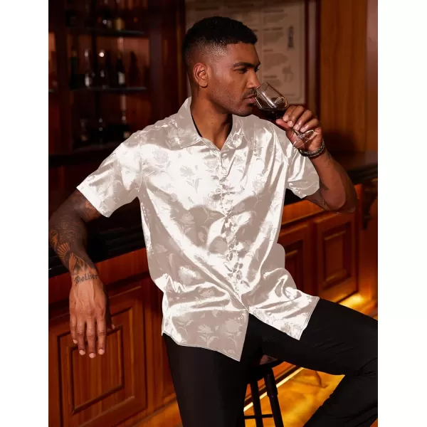 COOFANDY Men's Summer Shirts Short Sleeve Silk Satin Jacquard Shirts Casual Button Down Beach Shirt