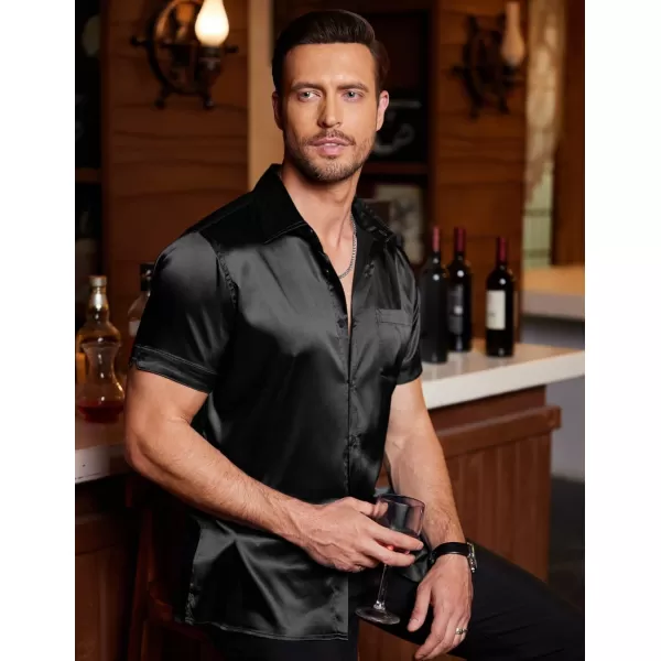 COOFANDY Men's Summer Shirts Short Sleeve Silk Satin Jacquard Shirts Casual Button Down Beach Shirt