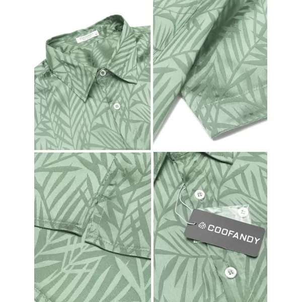 COOFANDY Men's Summer Shirts Short Sleeve Silk Satin Jacquard Shirts Casual Button Down Beach Shirt