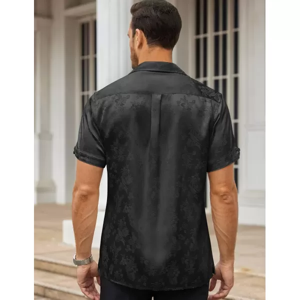 COOFANDY Men's Summer Shirts Short Sleeve Silk Satin Jacquard Shirts Casual Button Down Beach Shirt