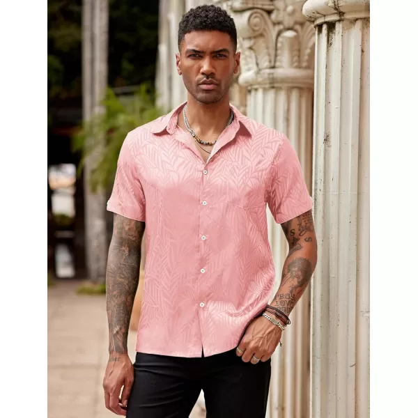 COOFANDY Men's Summer Shirts Short Sleeve Silk Satin Jacquard Shirts Casual Button Down Beach Shirt
