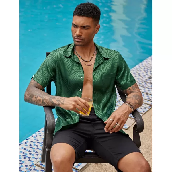 COOFANDY Men's Summer Shirts Short Sleeve Silk Satin Jacquard Shirts Casual Button Down Beach Shirt