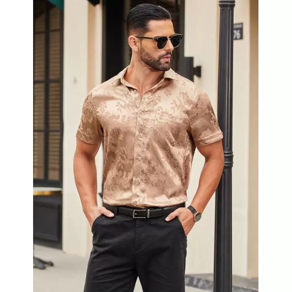 COOFANDY Men's Summer Shirts Short Sleeve Silk Satin Jacquard Shirts Casual Button Down Beach Shirt