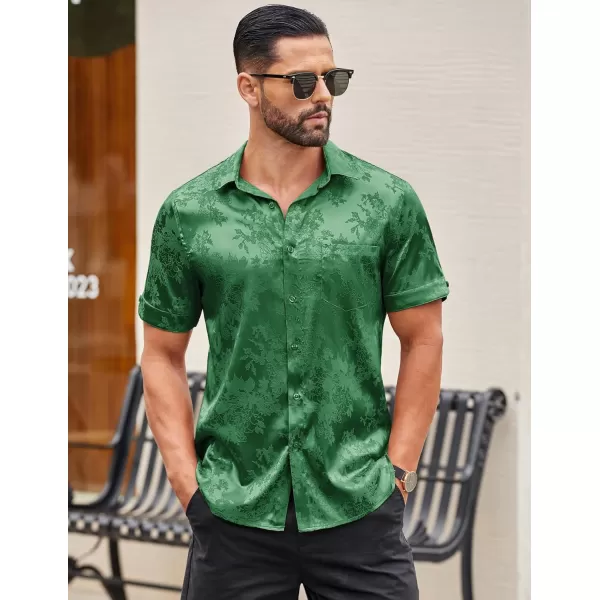 COOFANDY Men's Summer Shirts Short Sleeve Silk Satin Jacquard Shirts Casual Button Down Beach Shirt