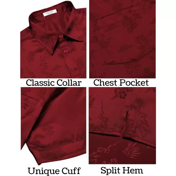 COOFANDY Men's Summer Shirts Short Sleeve Silk Satin Jacquard Shirts Casual Button Down Beach Shirt