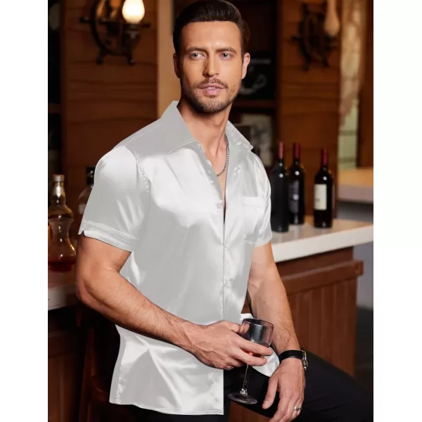 COOFANDY Men's Summer Shirts Short Sleeve Silk Satin Jacquard Shirts Casual Button Down Beach Shirt