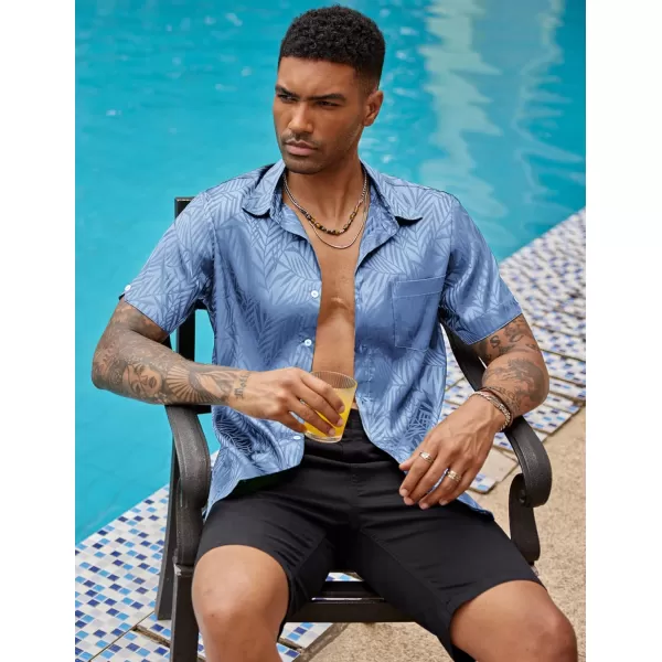 COOFANDY Men's Summer Shirts Short Sleeve Silk Satin Jacquard Shirts Casual Button Down Beach Shirt