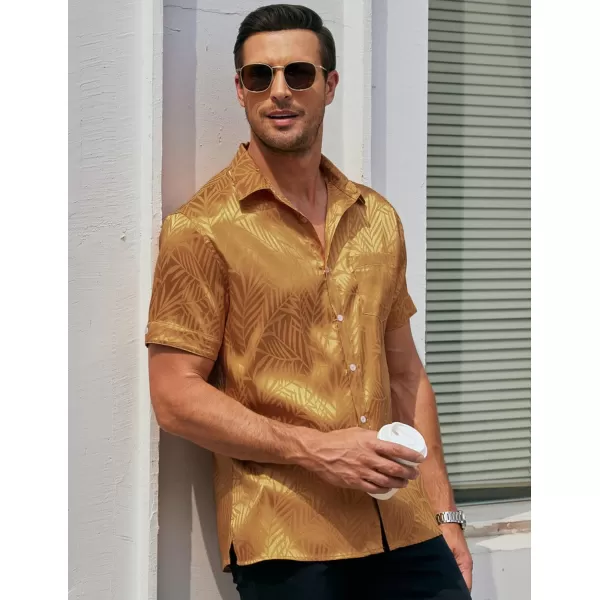 COOFANDY Men's Summer Shirts Short Sleeve Silk Satin Jacquard Shirts Casual Button Down Beach Shirt