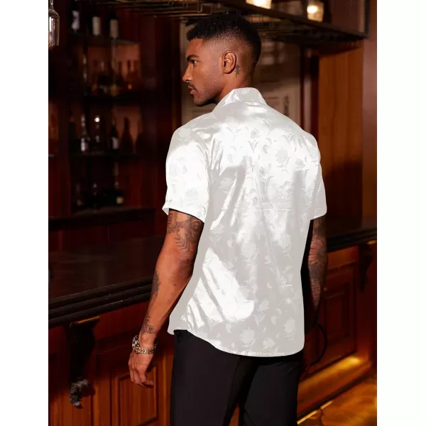COOFANDY Men's Summer Shirts Short Sleeve Silk Satin Jacquard Shirts Casual Button Down Beach Shirt