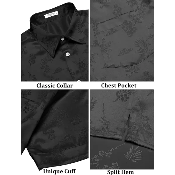 COOFANDY Men's Summer Shirts Short Sleeve Silk Satin Jacquard Shirts Casual Button Down Beach Shirt