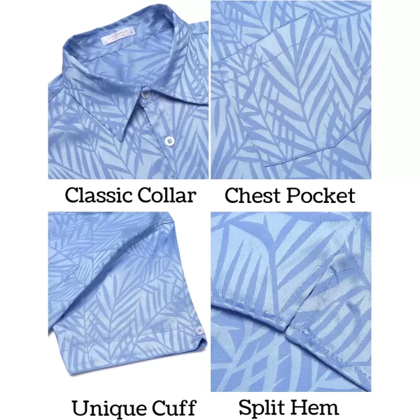 COOFANDY Men's Summer Shirts Short Sleeve Silk Satin Jacquard Shirts Casual Button Down Beach Shirt