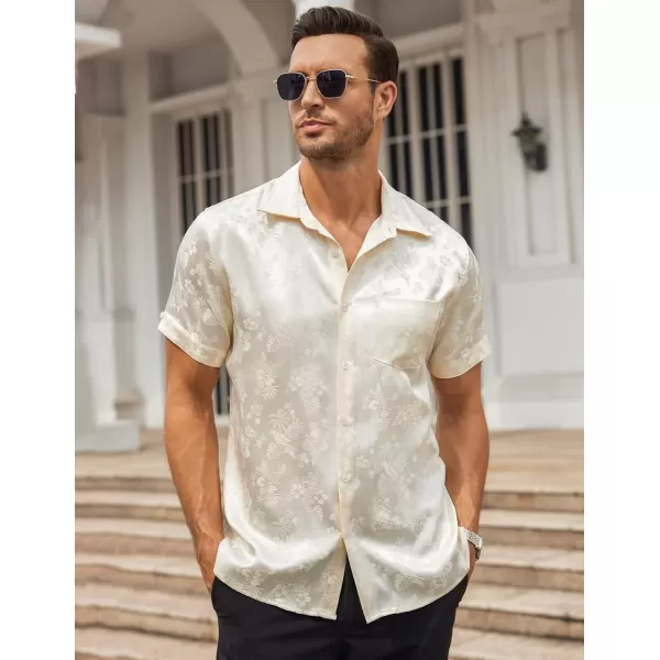 COOFANDY Men's Summer Shirts Short Sleeve Silk Satin Jacquard Shirts Casual Button Down Beach Shirt