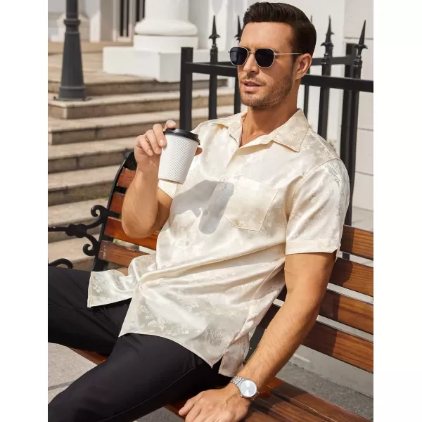 COOFANDY Men's Summer Shirts Short Sleeve Silk Satin Jacquard Shirts Casual Button Down Beach Shirt