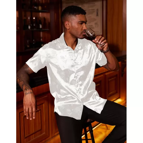 COOFANDY Men's Summer Shirts Short Sleeve Silk Satin Jacquard Shirts Casual Button Down Beach Shirt