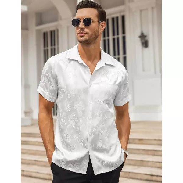 COOFANDY Men's Summer Shirts Short Sleeve Silk Satin Jacquard Shirts Casual Button Down Beach Shirt