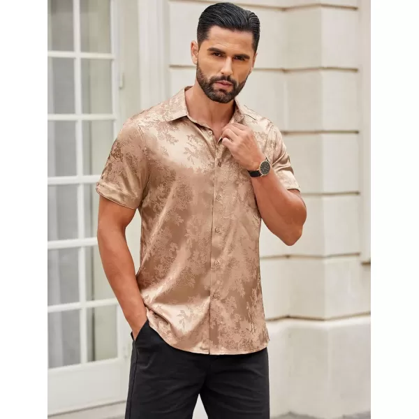 COOFANDY Men's Summer Shirts Short Sleeve Silk Satin Jacquard Shirts Casual Button Down Beach Shirt