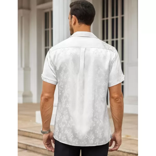 COOFANDY Men's Summer Shirts Short Sleeve Silk Satin Jacquard Shirts Casual Button Down Beach Shirt