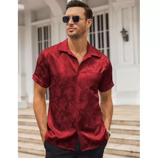 COOFANDY Men's Summer Shirts Short Sleeve Silk Satin Jacquard Shirts Casual Button Down Beach Shirt