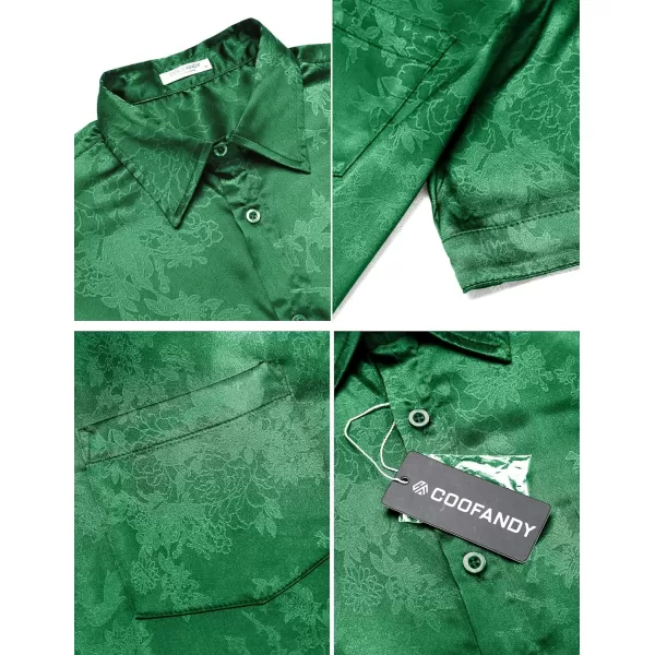COOFANDY Men's Summer Shirts Short Sleeve Silk Satin Jacquard Shirts Casual Button Down Beach Shirt