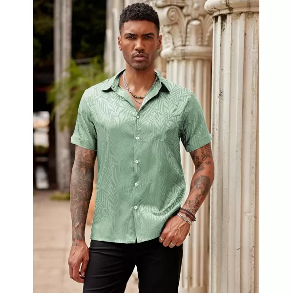 COOFANDY Men's Summer Shirts Short Sleeve Silk Satin Jacquard Shirts Casual Button Down Beach Shirt
