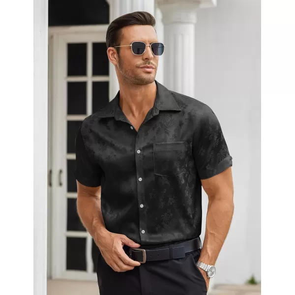 COOFANDY Men's Summer Shirts Short Sleeve Silk Satin Jacquard Shirts Casual Button Down Beach Shirt