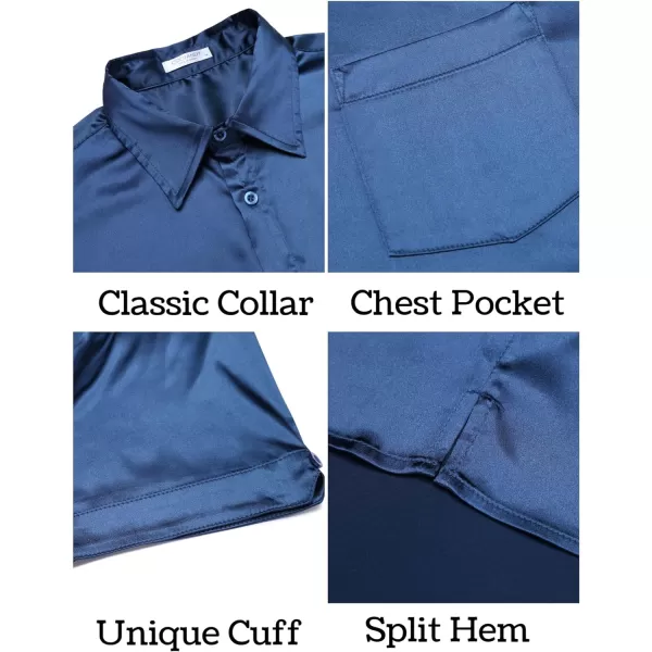 COOFANDY Men's Summer Shirts Short Sleeve Silk Satin Jacquard Shirts Casual Button Down Beach Shirt