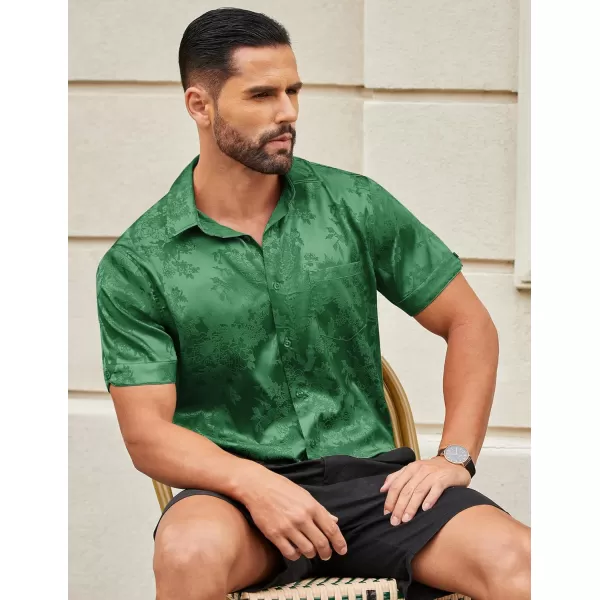 COOFANDY Men's Summer Shirts Short Sleeve Silk Satin Jacquard Shirts Casual Button Down Beach Shirt