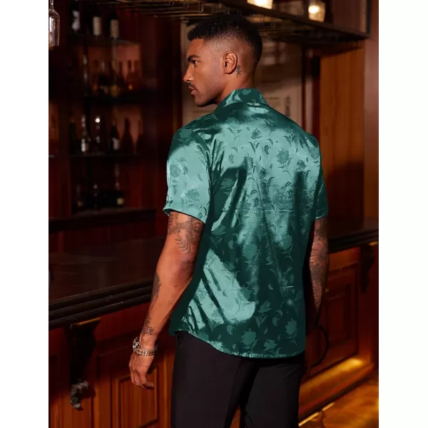 COOFANDY Men's Summer Shirts Short Sleeve Silk Satin Jacquard Shirts Casual Button Down Beach Shirt