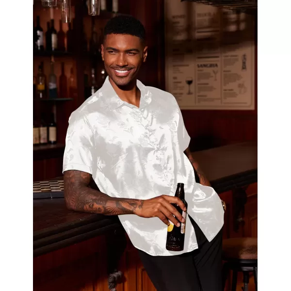 COOFANDY Men's Summer Shirts Short Sleeve Silk Satin Jacquard Shirts Casual Button Down Beach Shirt