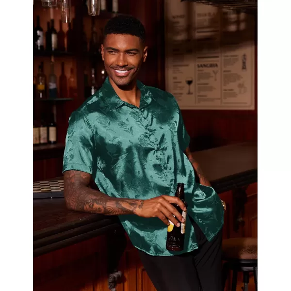 COOFANDY Men's Summer Shirts Short Sleeve Silk Satin Jacquard Shirts Casual Button Down Beach Shirt