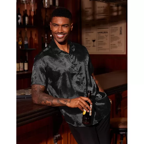 COOFANDY Men's Summer Shirts Short Sleeve Silk Satin Jacquard Shirts Casual Button Down Beach Shirt