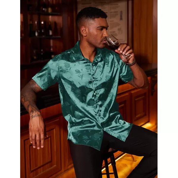 COOFANDY Men's Summer Shirts Short Sleeve Silk Satin Jacquard Shirts Casual Button Down Beach Shirt