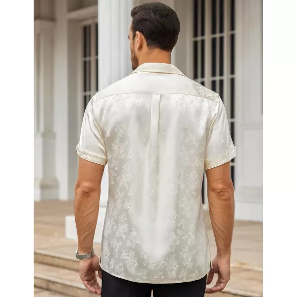 COOFANDY Men's Summer Shirts Short Sleeve Silk Satin Jacquard Shirts Casual Button Down Beach Shirt