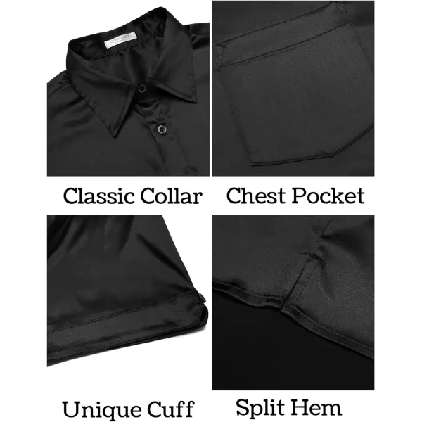 COOFANDY Men's Summer Shirts Short Sleeve Silk Satin Jacquard Shirts Casual Button Down Beach Shirt