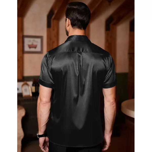 COOFANDY Men's Summer Shirts Short Sleeve Silk Satin Jacquard Shirts Casual Button Down Beach Shirt