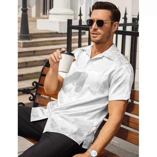 COOFANDY Men's Summer Shirts Short Sleeve Silk Satin Jacquard Shirts Casual Button Down Beach Shirt