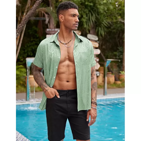 COOFANDY Men's Summer Shirts Short Sleeve Silk Satin Jacquard Shirts Casual Button Down Beach Shirt