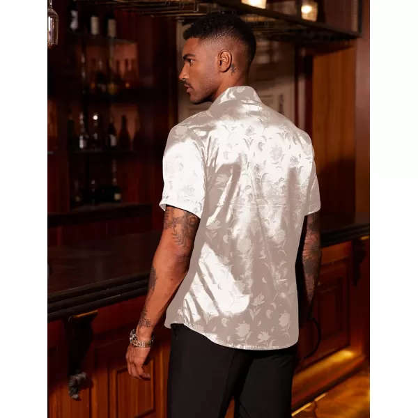 COOFANDY Men's Summer Shirts Short Sleeve Silk Satin Jacquard Shirts Casual Button Down Beach Shirt