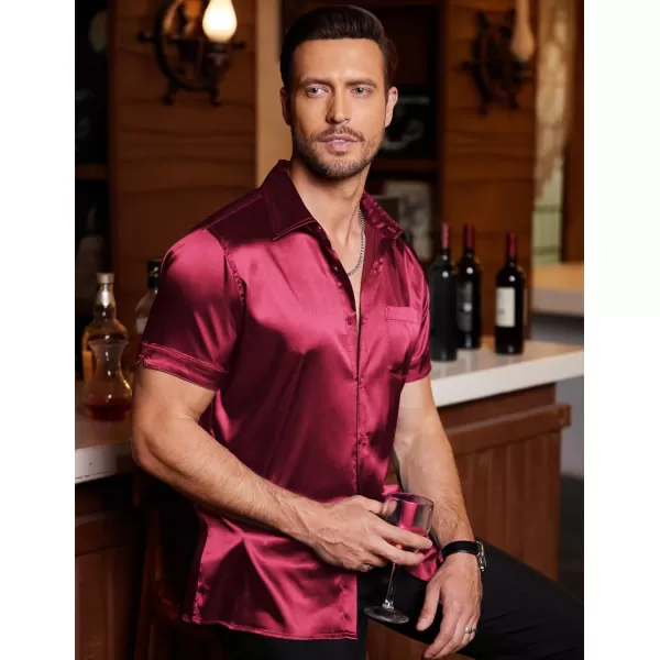 COOFANDY Men's Summer Shirts Short Sleeve Silk Satin Jacquard Shirts Casual Button Down Beach Shirt