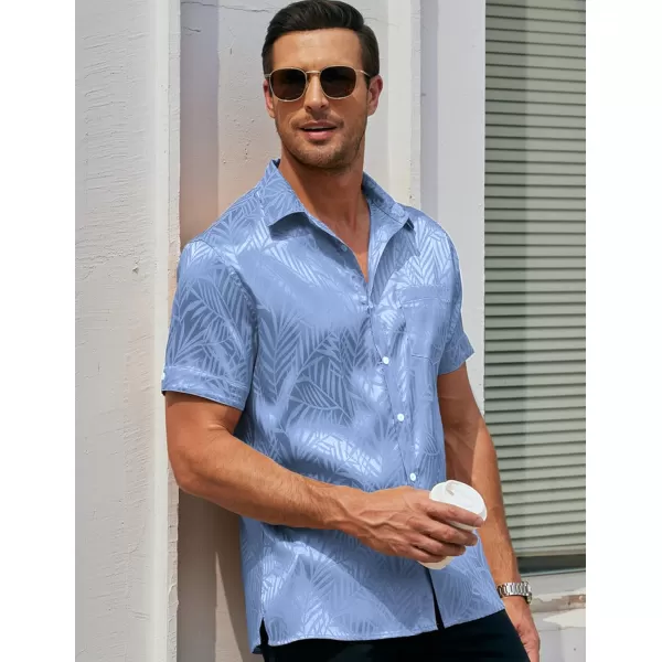 COOFANDY Men's Summer Shirts Short Sleeve Silk Satin Jacquard Shirts Casual Button Down Beach Shirt