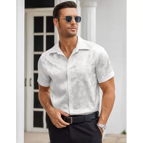 COOFANDY Men's Summer Shirts Short Sleeve Silk Satin Jacquard Shirts Casual Button Down Beach Shirt