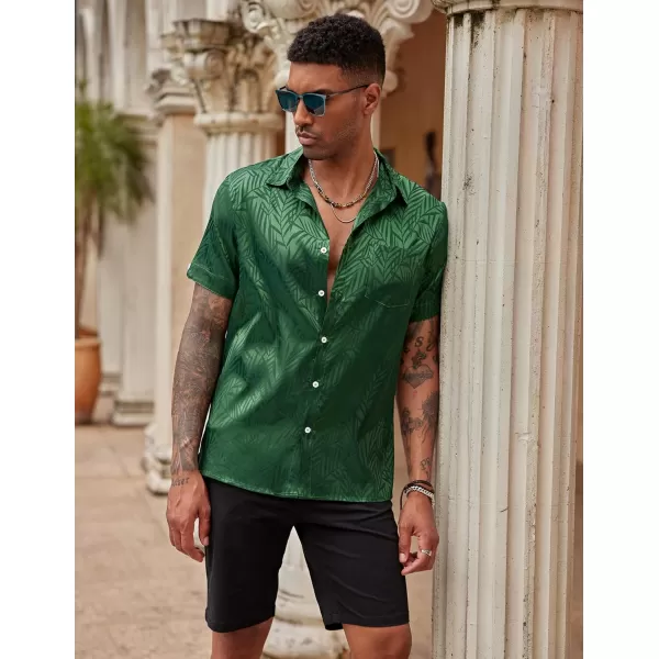 COOFANDY Men's Summer Shirts Short Sleeve Silk Satin Jacquard Shirts Casual Button Down Beach Shirt