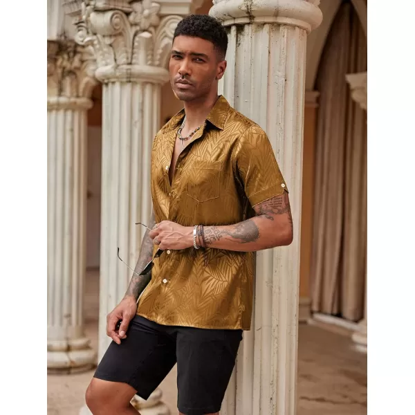 COOFANDY Men's Summer Shirts Short Sleeve Silk Satin Jacquard Shirts Casual Button Down Beach Shirt