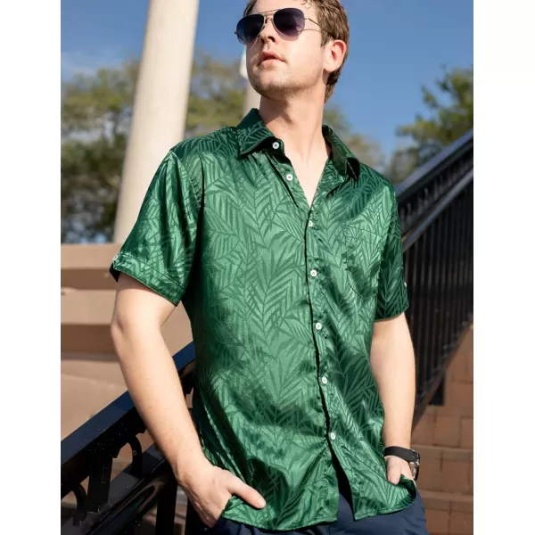 COOFANDY Men's Summer Shirts Short Sleeve Silk Satin Jacquard Shirts Casual Button Down Beach Shirt