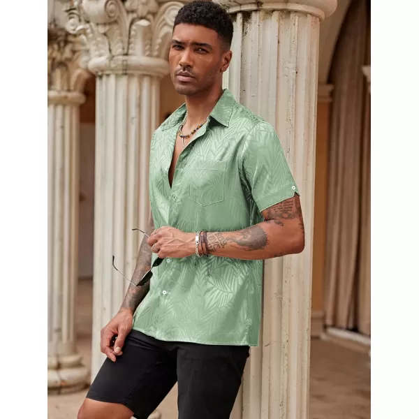 COOFANDY Men's Summer Shirts Short Sleeve Silk Satin Jacquard Shirts Casual Button Down Beach Shirt