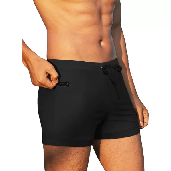 COOFANDY Men's Swimwear Swimsuits Solid Basic Swim Boxer Trunks Board Shorts with Zipper Pockets